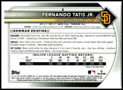 2025 Bowman Chrome #8 Fernando Tatis Jr. San Diego Padres