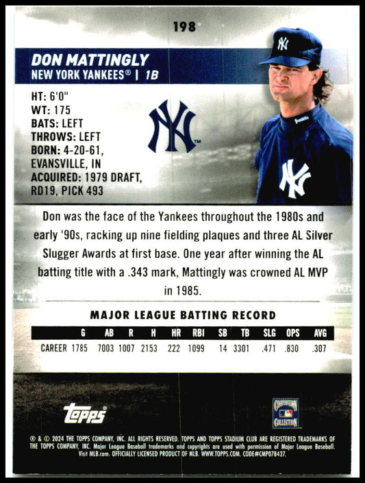 2024 Stadium Club #198 Don Mattingly New York Yankees