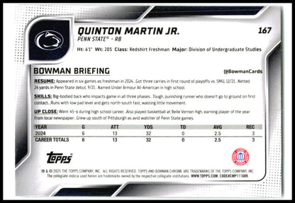 2025 Bowman University Chrome #167 Quinton Martin Jr. Penn State Nittany Lions