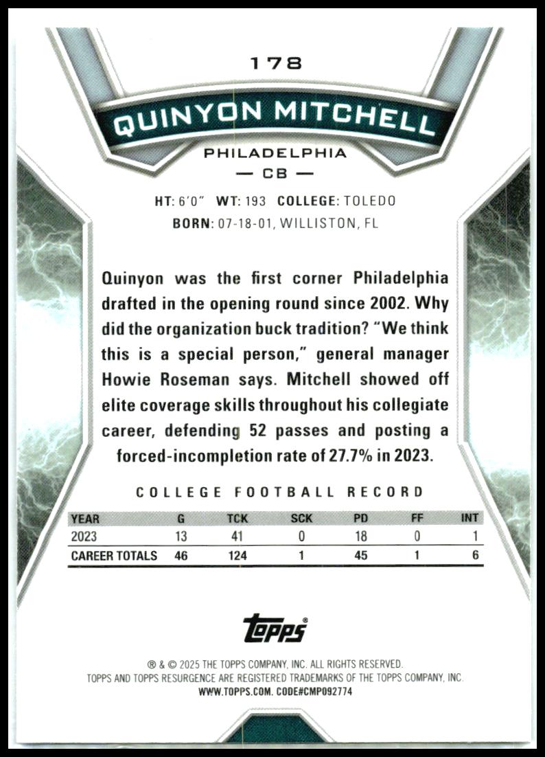 2024 Topps Resurgence #178 Quinyon Mitchell Rookie Philadelphia Eagles