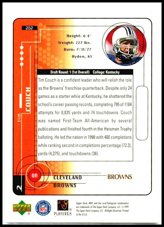1999 Upper Deck MVP #202 Tim Couch Rookie Cleveland Browns