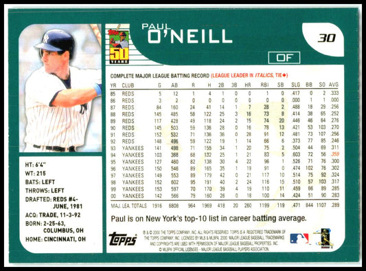 2001 Topps #30 Paul O'Neill New York Yankees