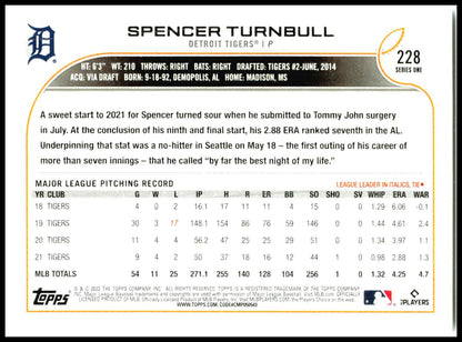 2022 Topps #228 Spencer Turnbull Detroit Tigers