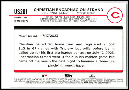 2024 Topps Update Holiday #US201 Christian Encarnacion-Strand Cincinnati Reds