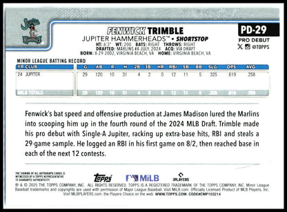 2025 Topps Pro Debut Base Autographs #PD-29 Fenwick Trimble Auto Jupiter