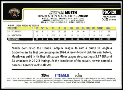 2025 Topps Pro Debut Chrome Green Refractor #PDC-120 Zander Mueth Bradenton