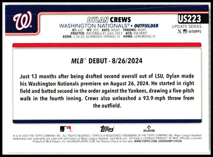 2025 Topps Update Holiday #US223 Dylan Crews Washington Nationals