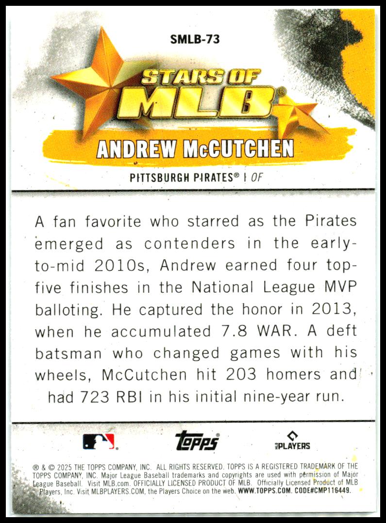 2025 Topps Update Stars of MLB #SMLB-73 Andrew McCutchen Pittsburgh Pirates
