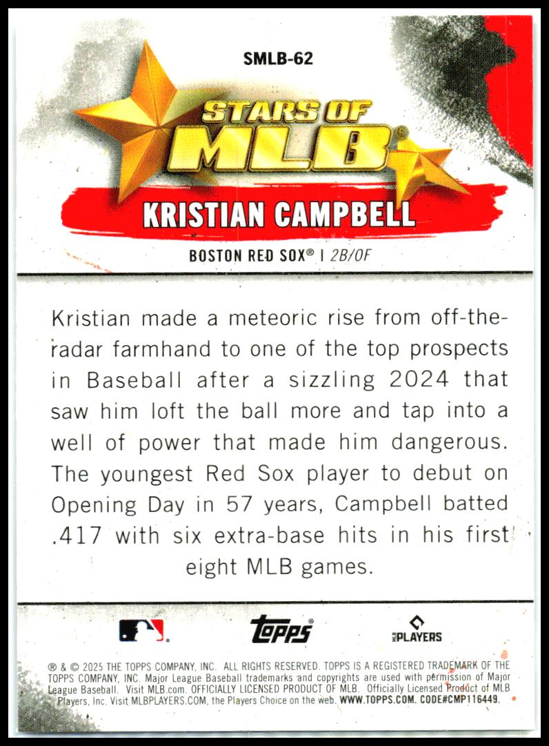 2025 Topps Update Stars of MLB #SMLB-62 Kristian Campbell Boston Red Sox