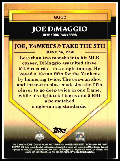 2012 Topps Golden Greats #GG-22 Joe DiMaggio New York Yankees