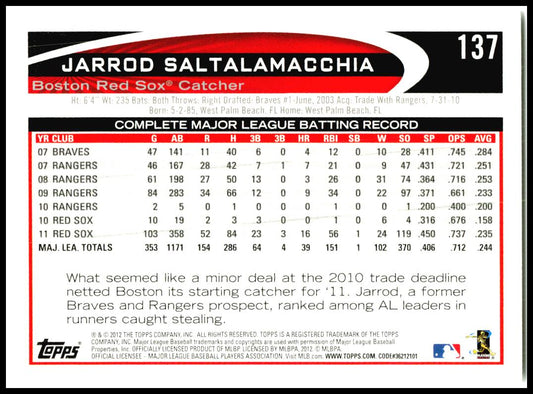 2012 Topps #137 Jarrod Saltalamacchia