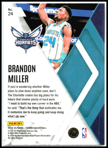2023-24 Panini Phoenix #24 Brandon Miller Instant Phenom Phoenix Blue Ice
