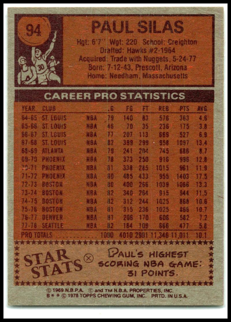1978-79 Topps #94 Paul Silas