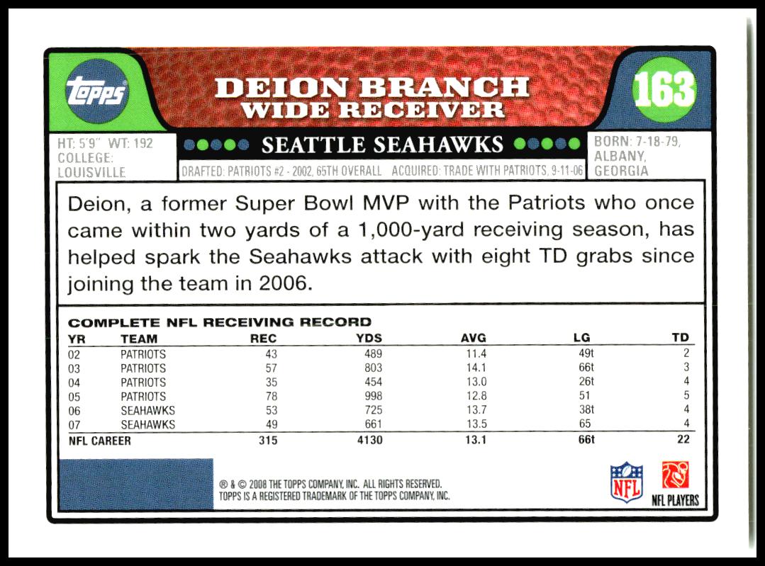 2008 Topps #163 Deion Branch