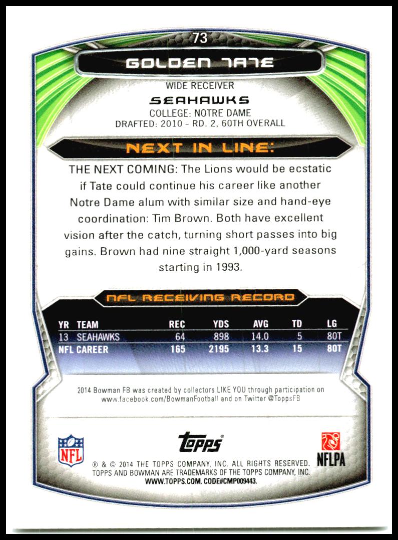 2014 Bowman #73 Golden Tate Veterans Black