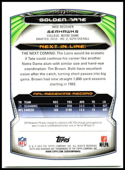 2014 Bowman #73 Golden Tate Veterans Black