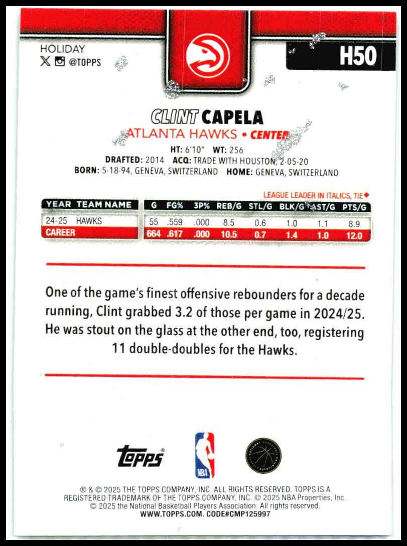 2025-26 Topps Holiday Glitter Holiday #H50 Clint Capela Atlanta Hawks