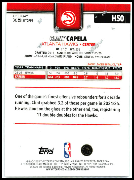 2025-26 Topps Holiday Glitter Holiday #H50 Clint Capela Atlanta Hawks
