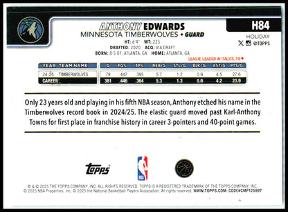 2025-26 Topps Holiday Glitter Holiday #H84 Anthony Edwards Minnesota