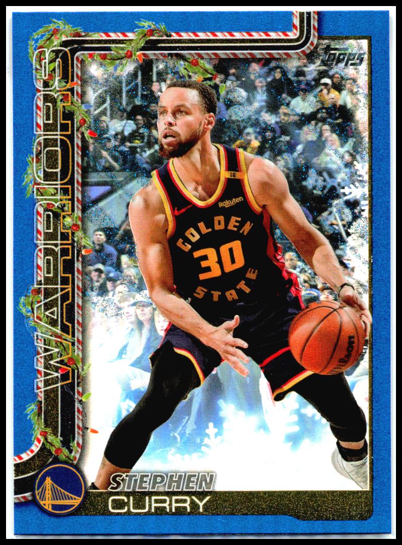 2025-26 Topps Holiday Blue Metallic Glitter Holiday #H106 Stephen Curry Warriors