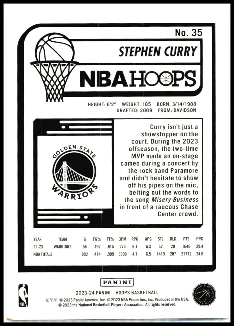 2023-24 Hoops Purple #35 Stephen Curry Golden State Warriors