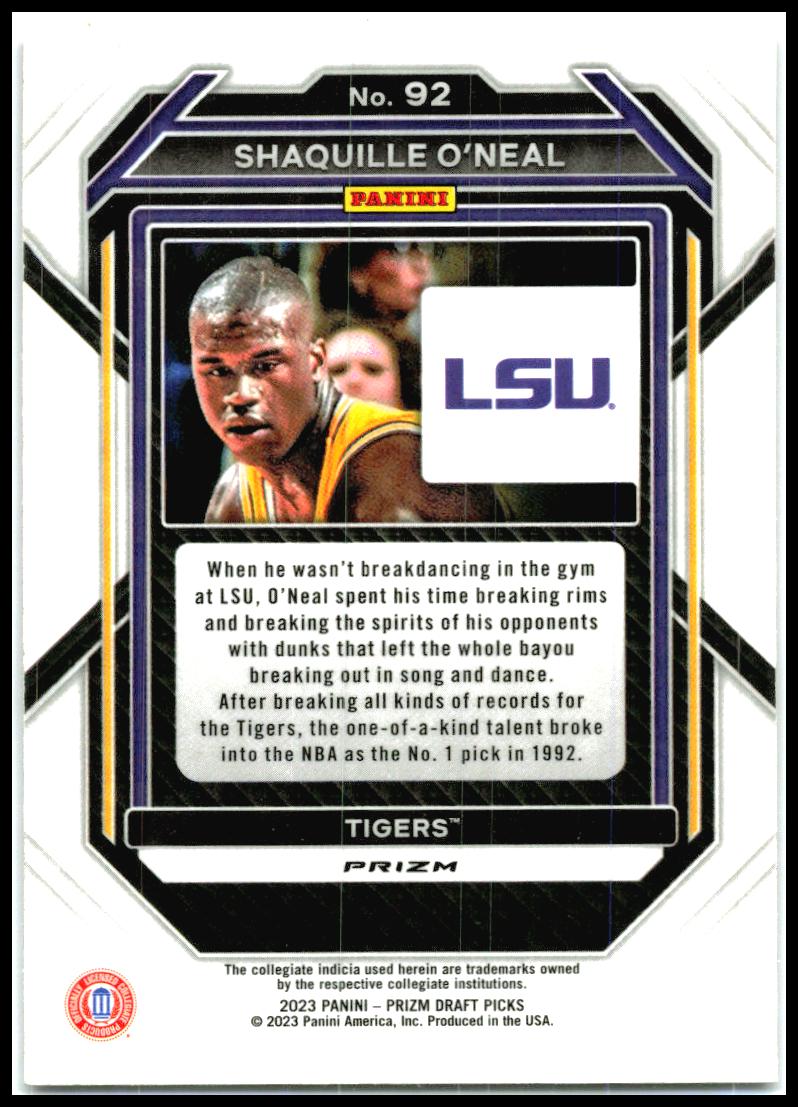 2023 Panini Prizm Draft Picks Purple Wave #92 Shaquille O'Neal LSU Tigers