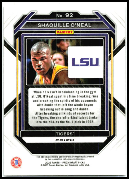 2023 Panini Prizm Draft Picks Purple Wave #92 Shaquille O'Neal LSU Tigers