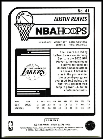 2023-24 Hoops Yellow #41 Austin Reaves Los Angeles Lakers