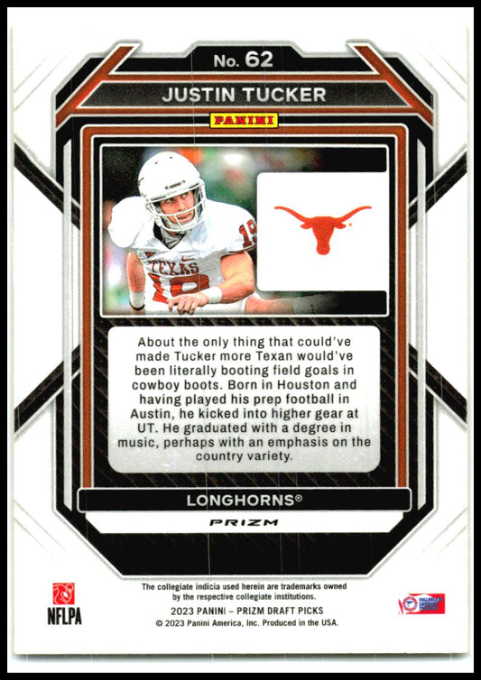 2023 Panini Prizm Draft Picks Yellow Ice #62 Justin Tucker Texas Longhorns