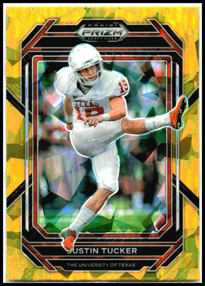2023 Panini Prizm Draft Picks Yellow Ice #62 Justin Tucker Texas Longhorns