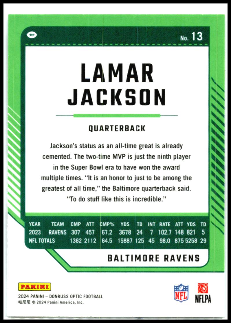 2024 Donruss Optic #13 Lamar Jackson Baltimore Ravens