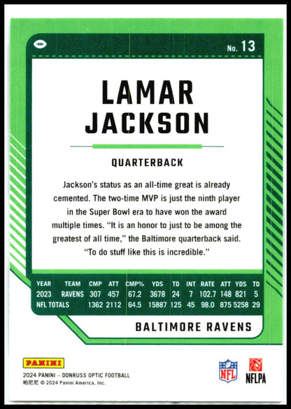 2024 Donruss Optic #13 Lamar Jackson Baltimore Ravens