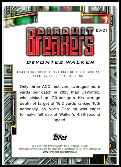 2024 Topps Resurgence Circuit Breakers #CB-21 DeVontez Walker Baltimore Ravens