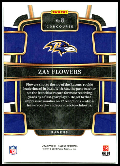 2023 Panini Select #8 Zay Flowers Rookie Baltimore Ravens