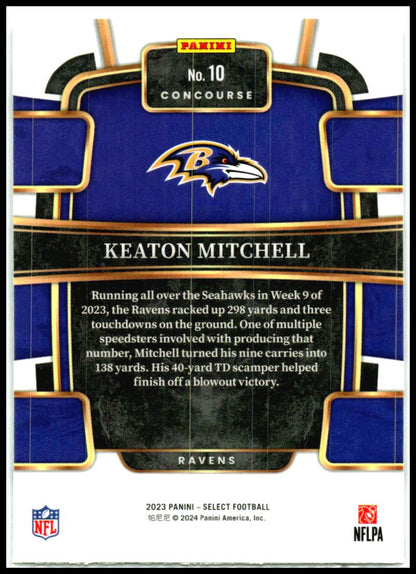 2023 Panini Select #10 Keaton Mitchell Rookie Baltimore Ravens