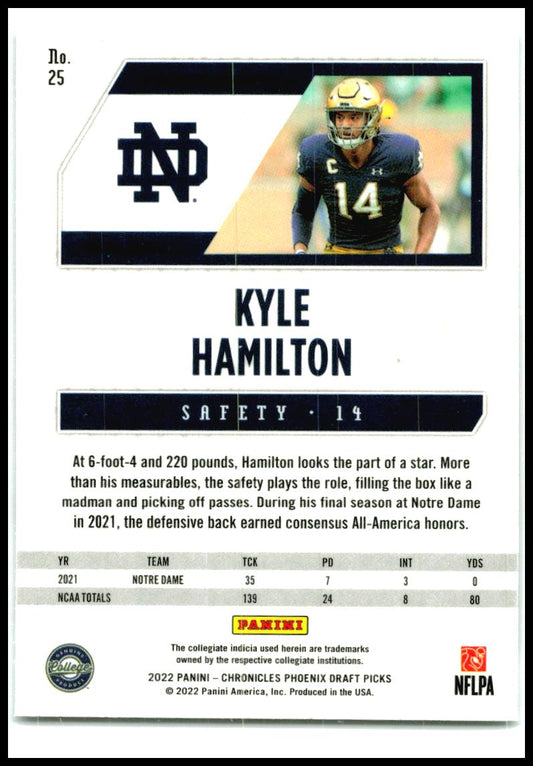 2022 Panini Chronicles Draft Picks Phoenix #25 Kyle Hamilton Ravens