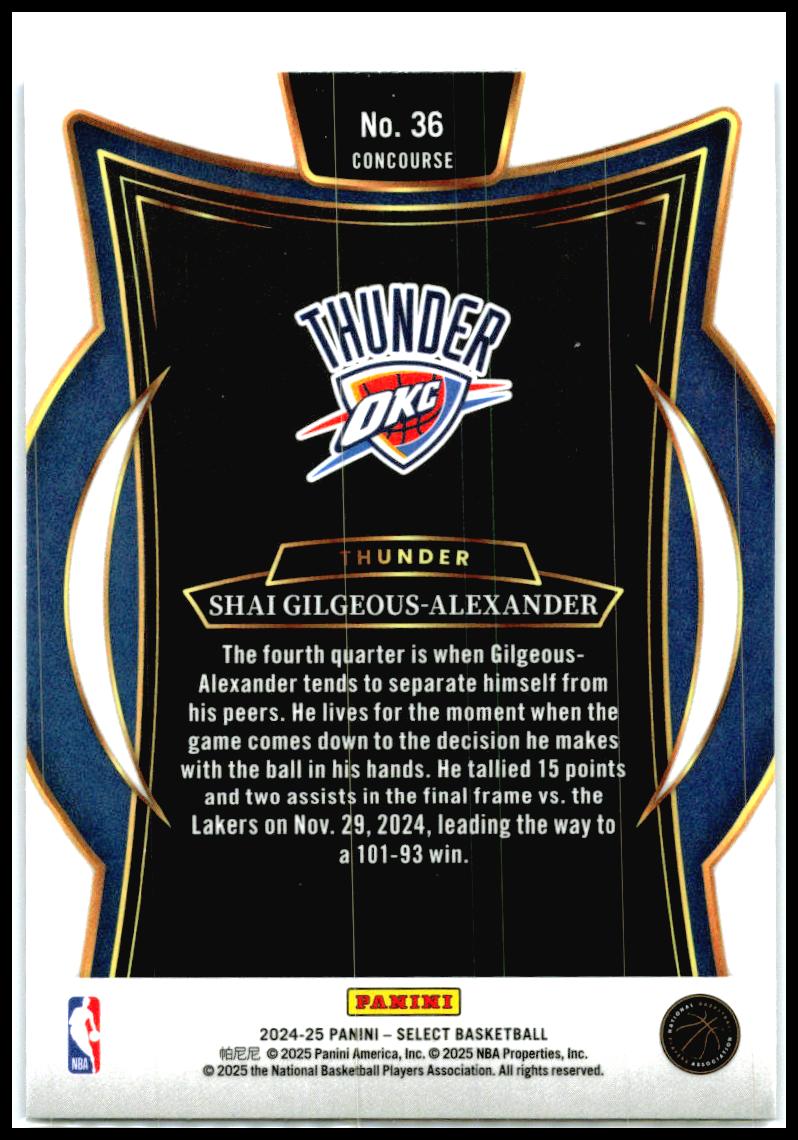 2024-25 Panini Select Blue #36 Shai Gilgeous-Alexander Oklahoma City Thunder