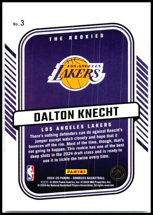 2024-25 Donruss The Rookies #3 Dalton Knecht Los Angeles Lakers