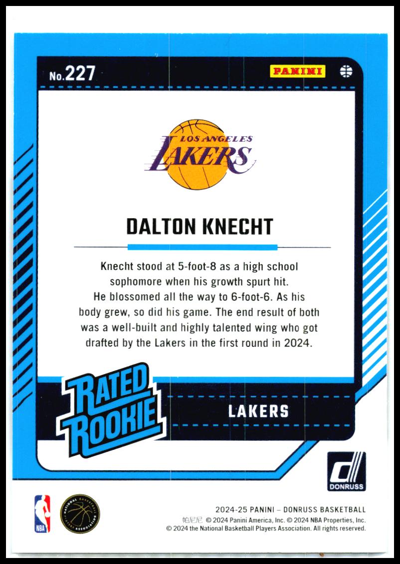 2024-25 Donruss #227 Dalton Knecht Rookie Los Angeles Lakers