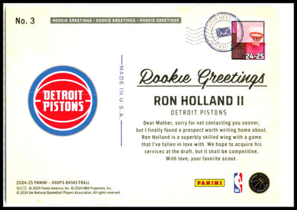 2024-25 Hoops Rookie Greetings #3 Ron Holland II Detroit Pistons