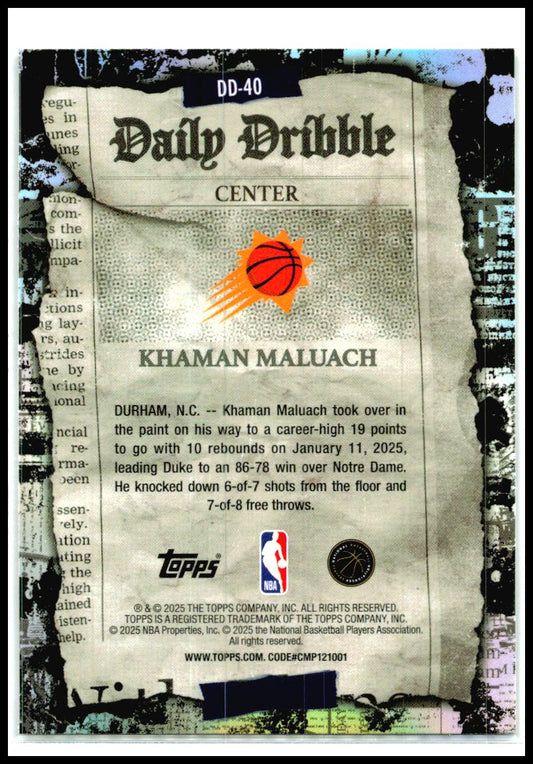 2025-26 Topps The Daily Dribble #DD-40 Khaman Maluach Phoenix Suns