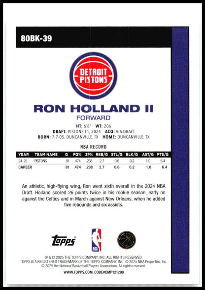 2025-26 Topps 1980-81 Topps Basketball #80BK-39 Ron Holland II Detroit Pistons