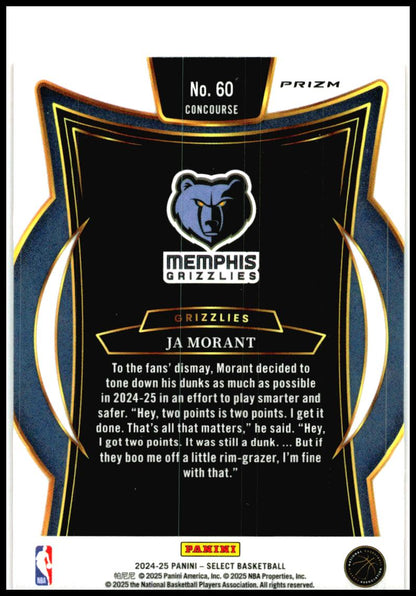2024-25 Panini Select Orange Flash Prizm #60 Ja Morant Memphis Grizzlies