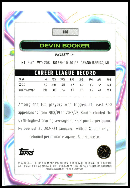 2023-24 Topps Chrome Cosmic White Hole Refractors #100 Devin Booker Phoenix Suns
