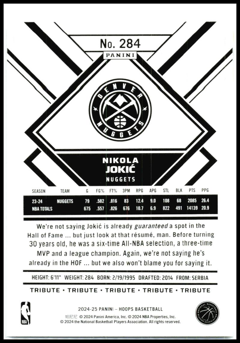 2024-25 Hoops Premium #284 Nikola Jokic Denver Nuggets