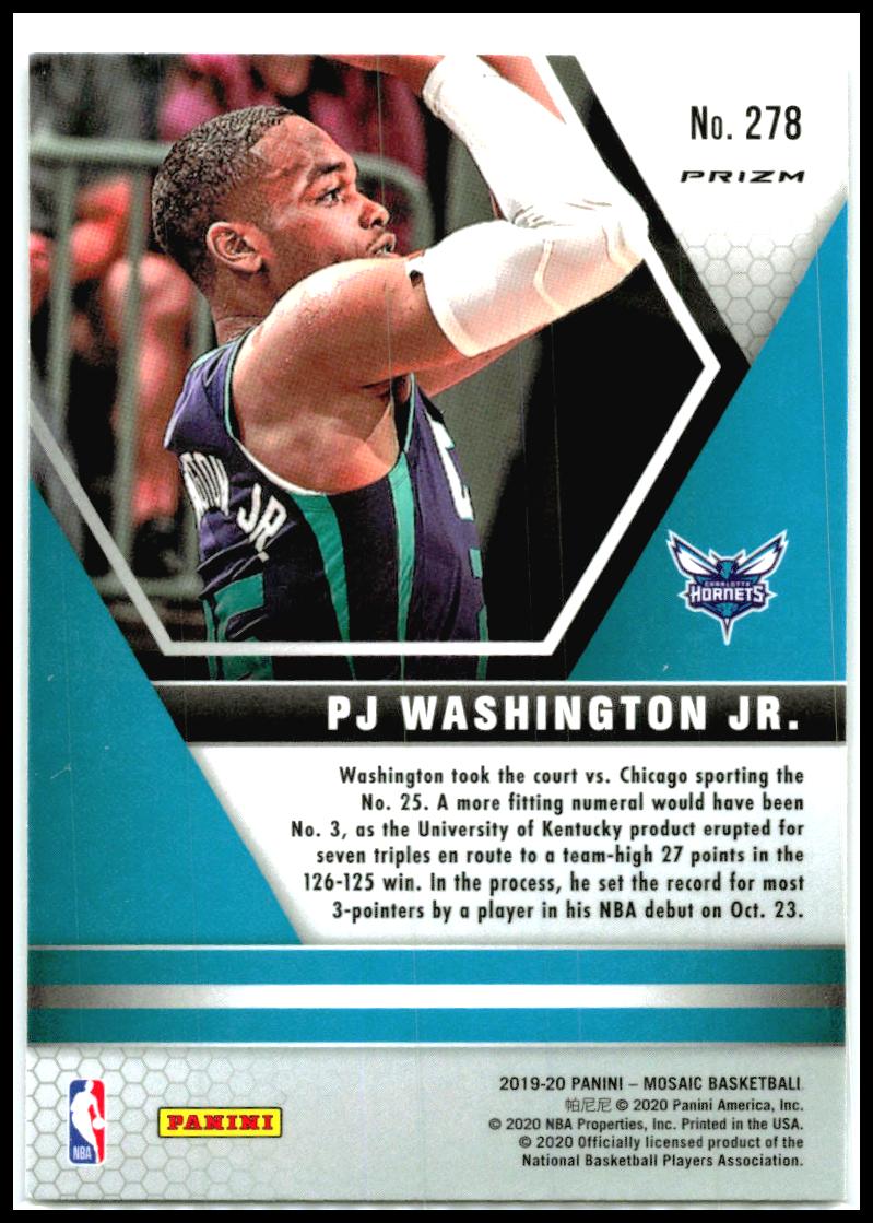 2019-20 Panini Mosaic Prizm #278 PJ Washington Jr. Rookie Charlotte Hornets