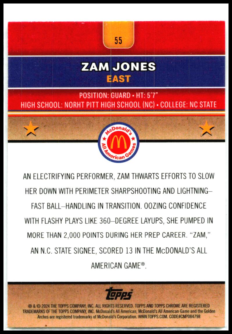 2024 Topps Chrome McDonald's All-American RayWave #55 Zam Jones