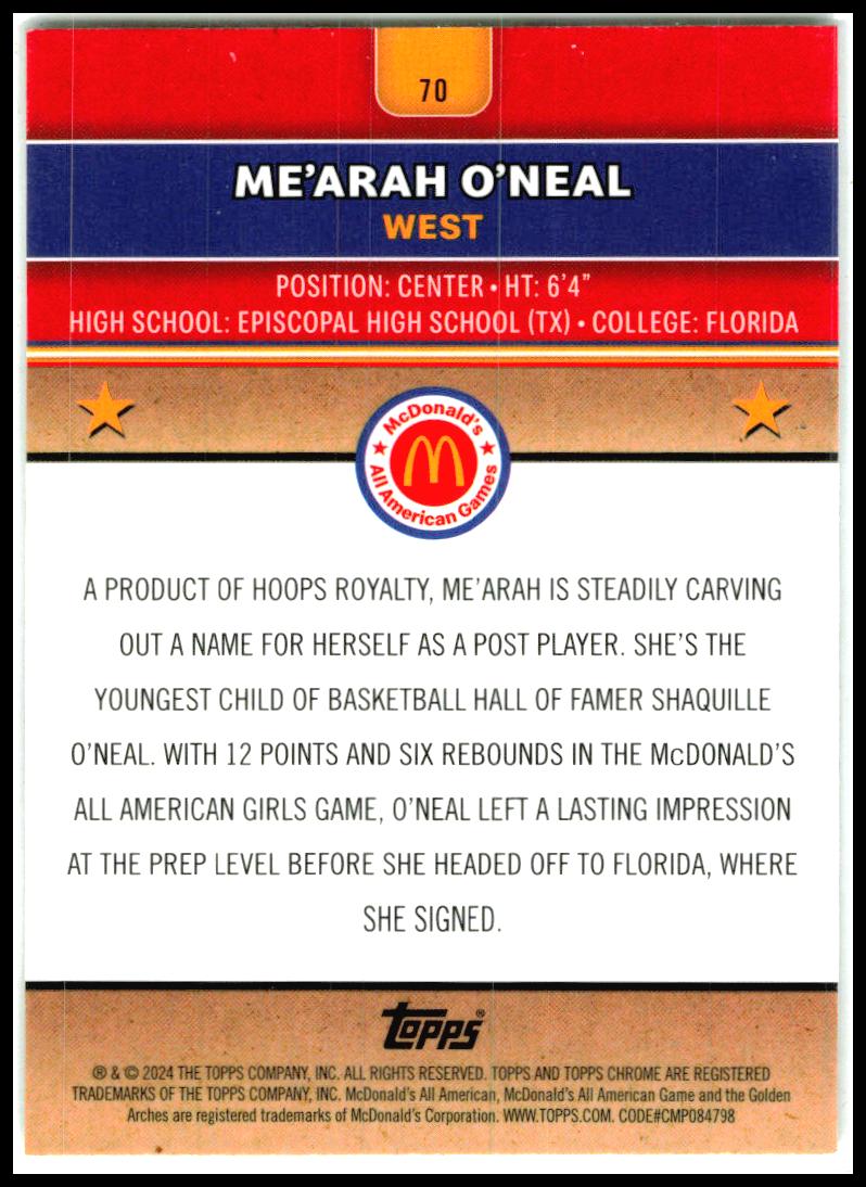 2024 Topps Chrome McDonald's All-American RayWave #70 Me’Arah O’Neal