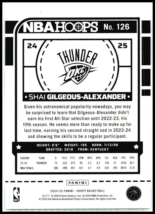 2024-25 Hoops #126 Shai Gilgeous-Alexander Oklahoma City Thunder