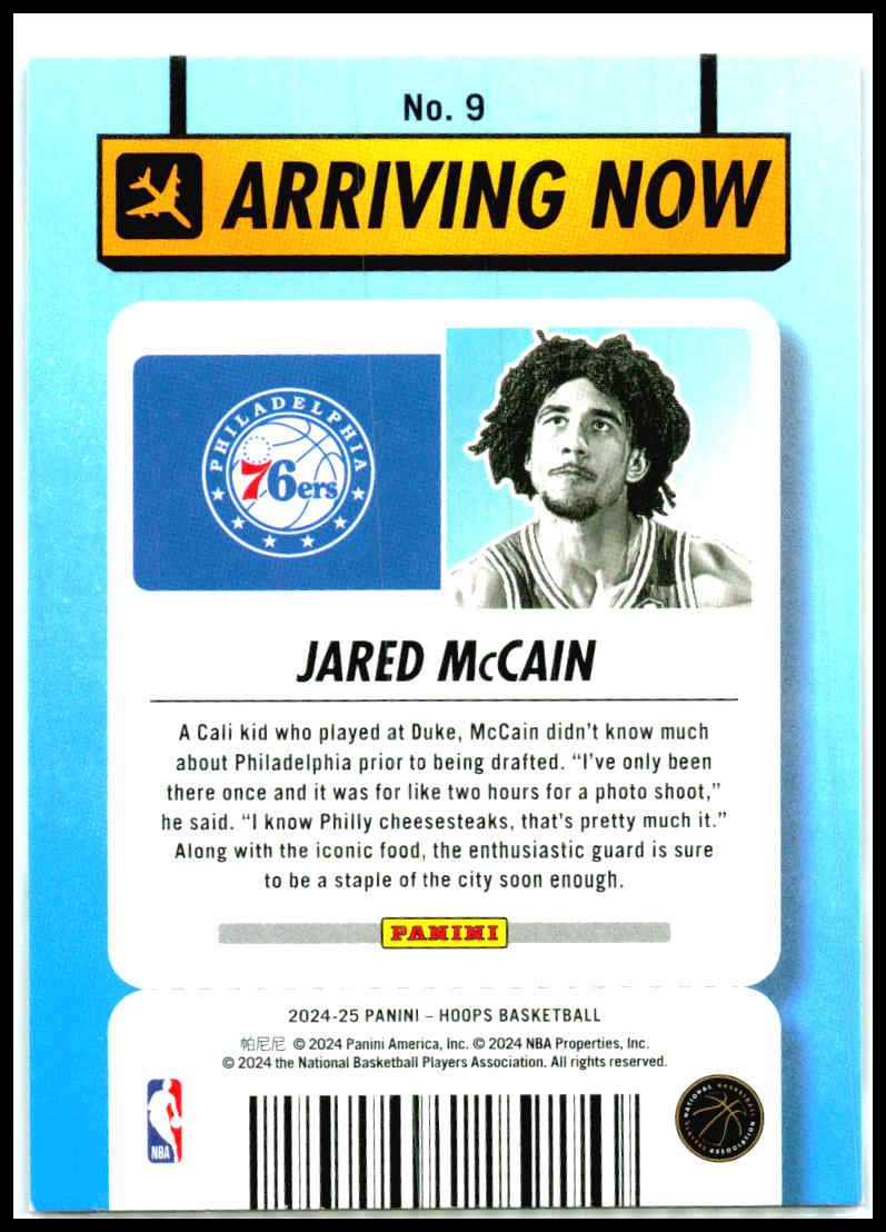 2024-25 Hoops Arriving Now #9 Jared McCain Philadelphia 76ers